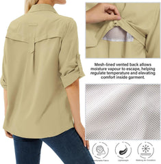 Women's UPF 50 Long Sleeve Sun Protection Safari Fish Hiking Shirts
