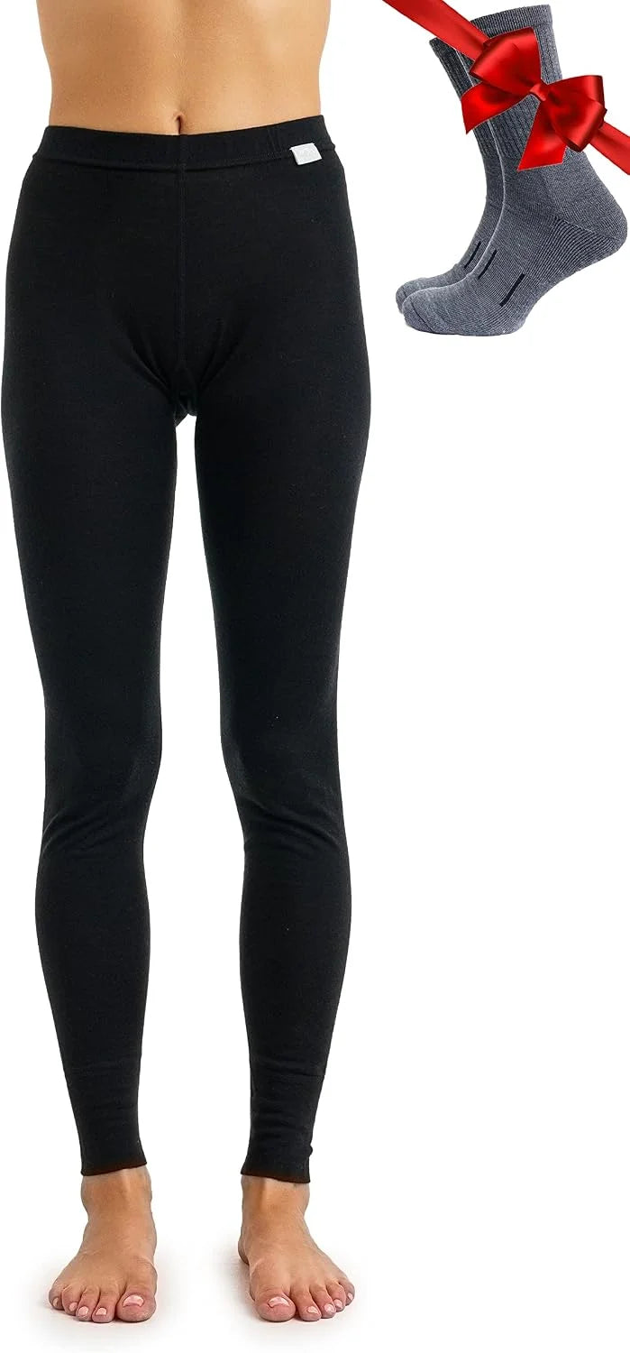 100% Merino Wool Base Layer Women Pants - Thermal Leggings Underwear