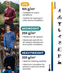 100% Merino Wool Base Layer Mens - Long Sleeve Thermal Shirts with Socks