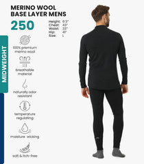 100% Merino Wool Base Layer Men Set - Thermal Underwear for Men Long Johns
