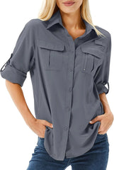 Women's UPF 50 Long Sleeve Sun Protection Safari Fish Hiking Shirts