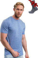 100% Merino Wool T-Shirt Men - Base Layer Top Undershirt with Hiking Socks