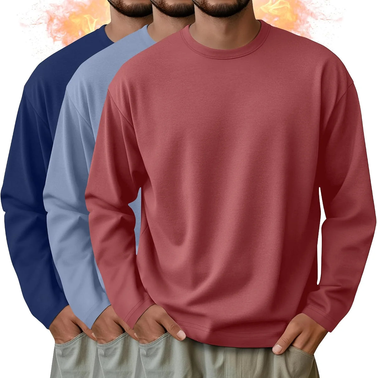 3 Pack Mens Long Sleeve Thermal Shirts Crew Neck Tops