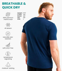 100% Merino Wool T-Shirt Men - Base Layer Top Undershirt with Hiking Socks