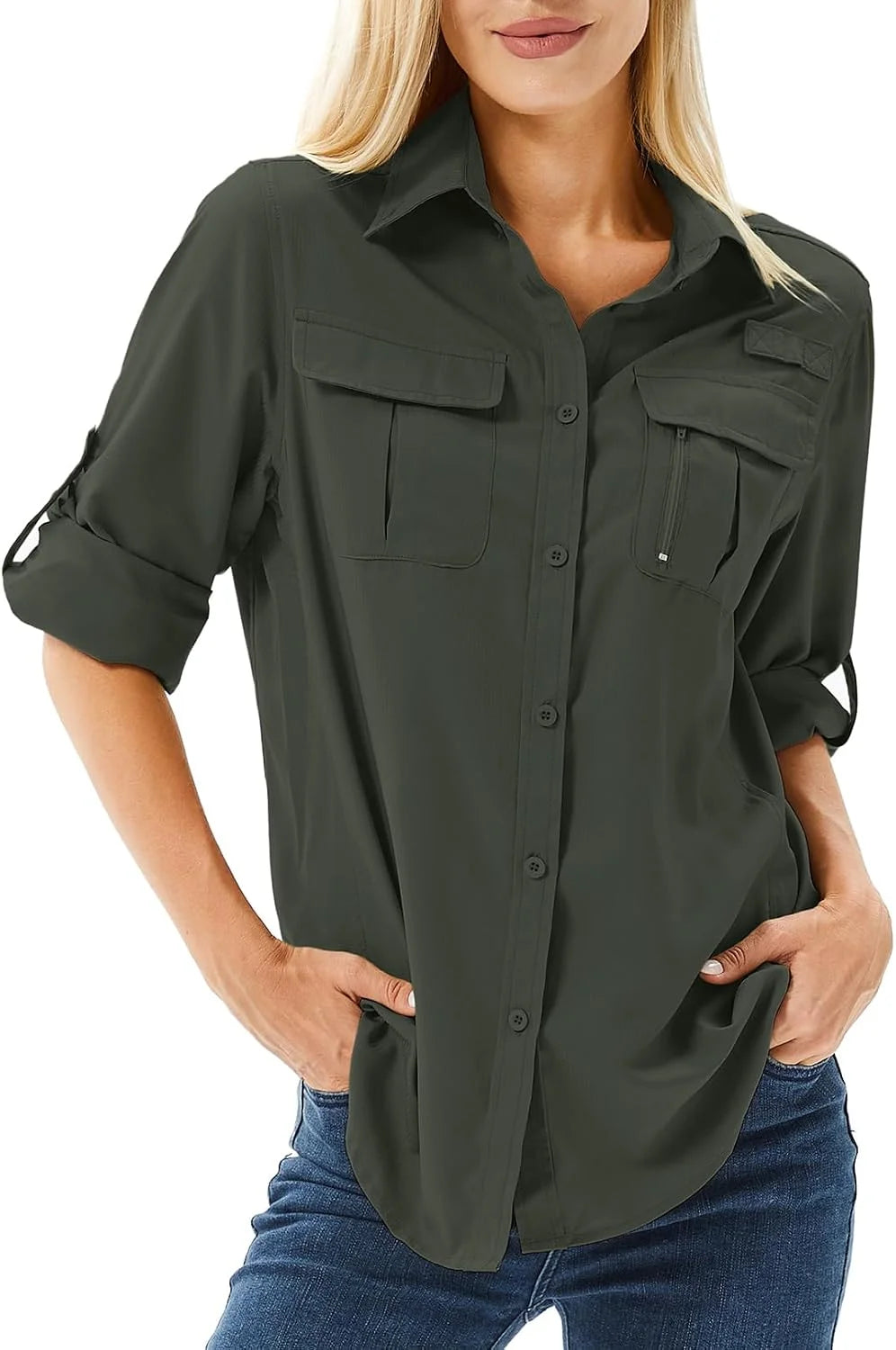 Women's UPF 50 Long Sleeve Sun Protection Safari Fish Hiking Shirts