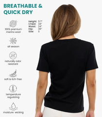 100% Merino Wool Shirt Women - Short Sleeve Tee Base Layer Top Undershirt