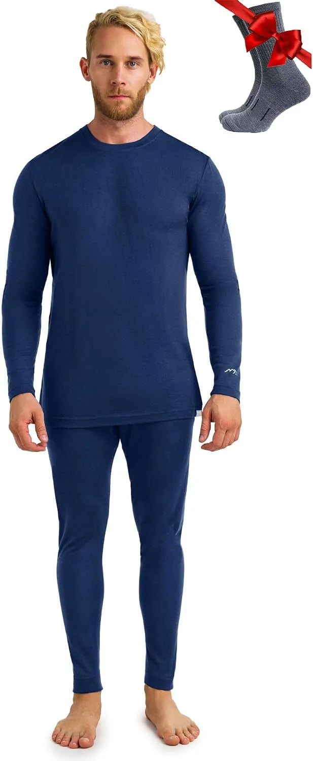 100% Merino Wool Base Layer Men Set - Thermal Underwear for Men Long Johns