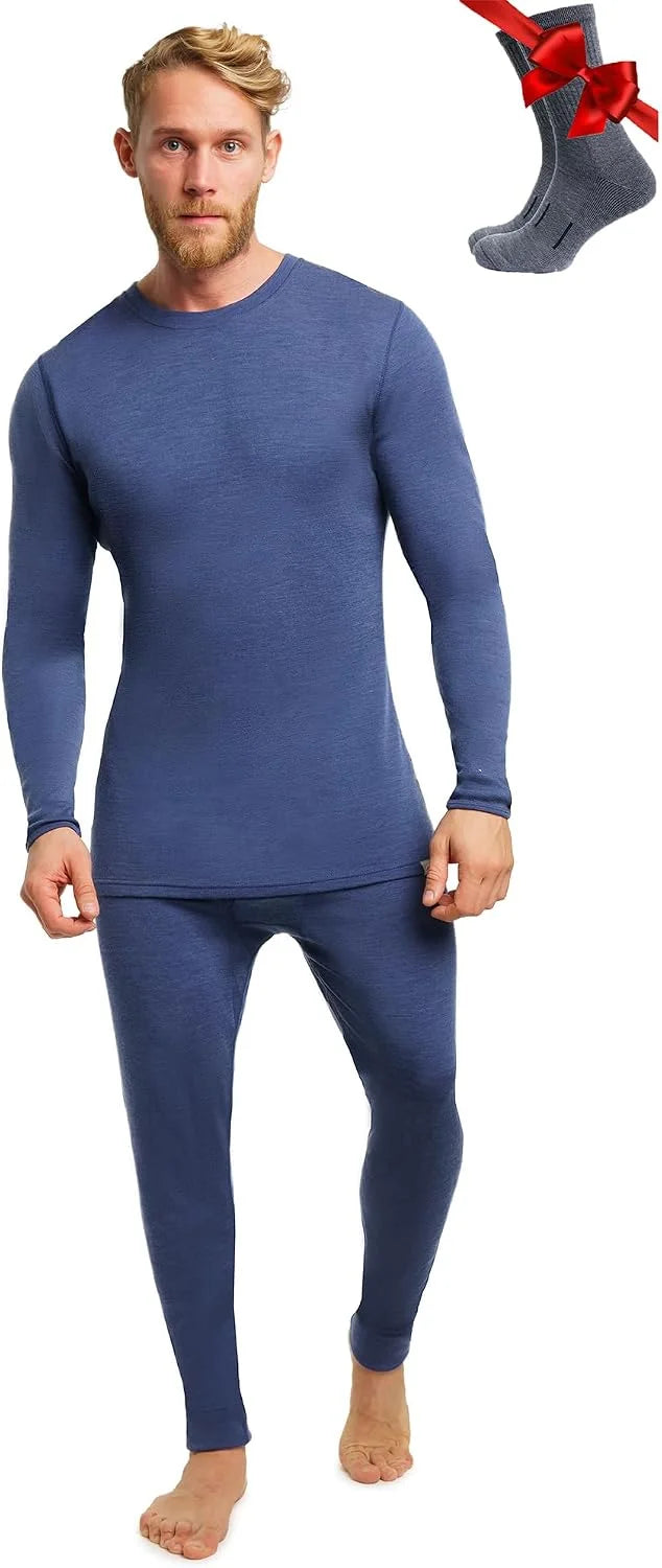 100% Merino Wool Base Layer Men Set - Thermal Underwear for Men Long Johns | Lightweight, Midweight, Heavyweight Long Johns, Naturally Odor-Resistant, Breathable Active Underwear, Hiking, Skiing