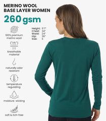 100% Merino Wool Base Layer Women - Thermal Merino Wool Shirt Women