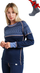 100% Merino Wool Base Layer Women - Long Sleeve Thermal Shirt with Socks