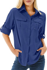 Women's UPF 50 Long Sleeve Sun Protection Safari Fish Hiking Shirts