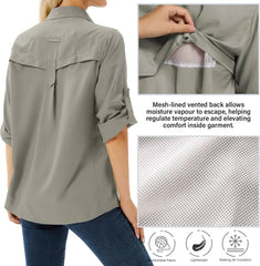 Women's UPF 50 Long Sleeve Sun Protection Safari Fish Hiking Shirts