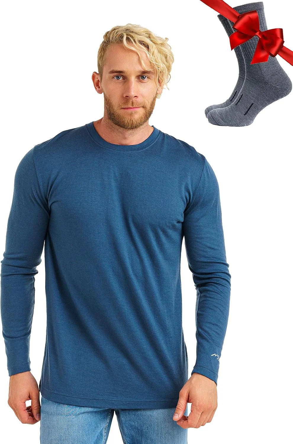 100% Merino Wool Base Layer Mens - Long Sleeve Thermal Shirts with Socks