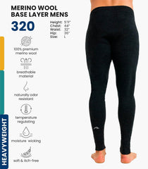 100% Merino Wool Base Layer Mens Pants - Thermal Underwear Long Johns