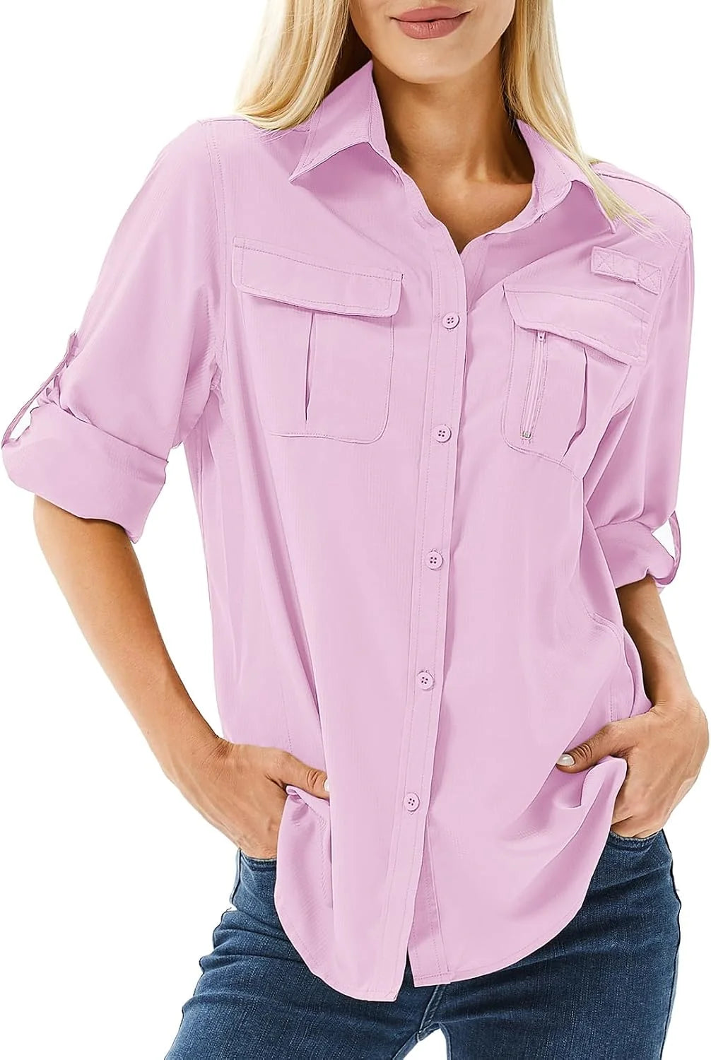 Women's UPF 50 Long Sleeve Sun Protection Safari Fish Hiking Shirts