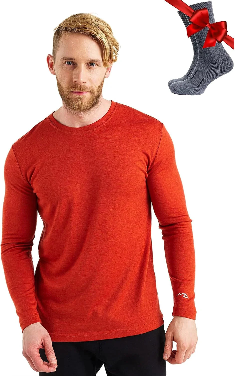 100% Merino Wool Base Layer Mens - Long Sleeve Thermal Shirts with Socks