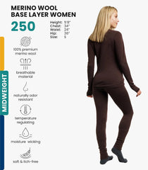 100% Merino Wool Base Layer Women Set - Thermal Underwear Women Top, Bottom