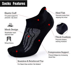 Busy Socks Merino Wool Compression Support Ankle Running Hiking Socks for Men Women, Soft Thick Cushion Tab Socks 3/6 Pairs