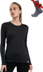100% Merino Wool Base Layer Women - Long Sleeve Thermal Shirt with Socks