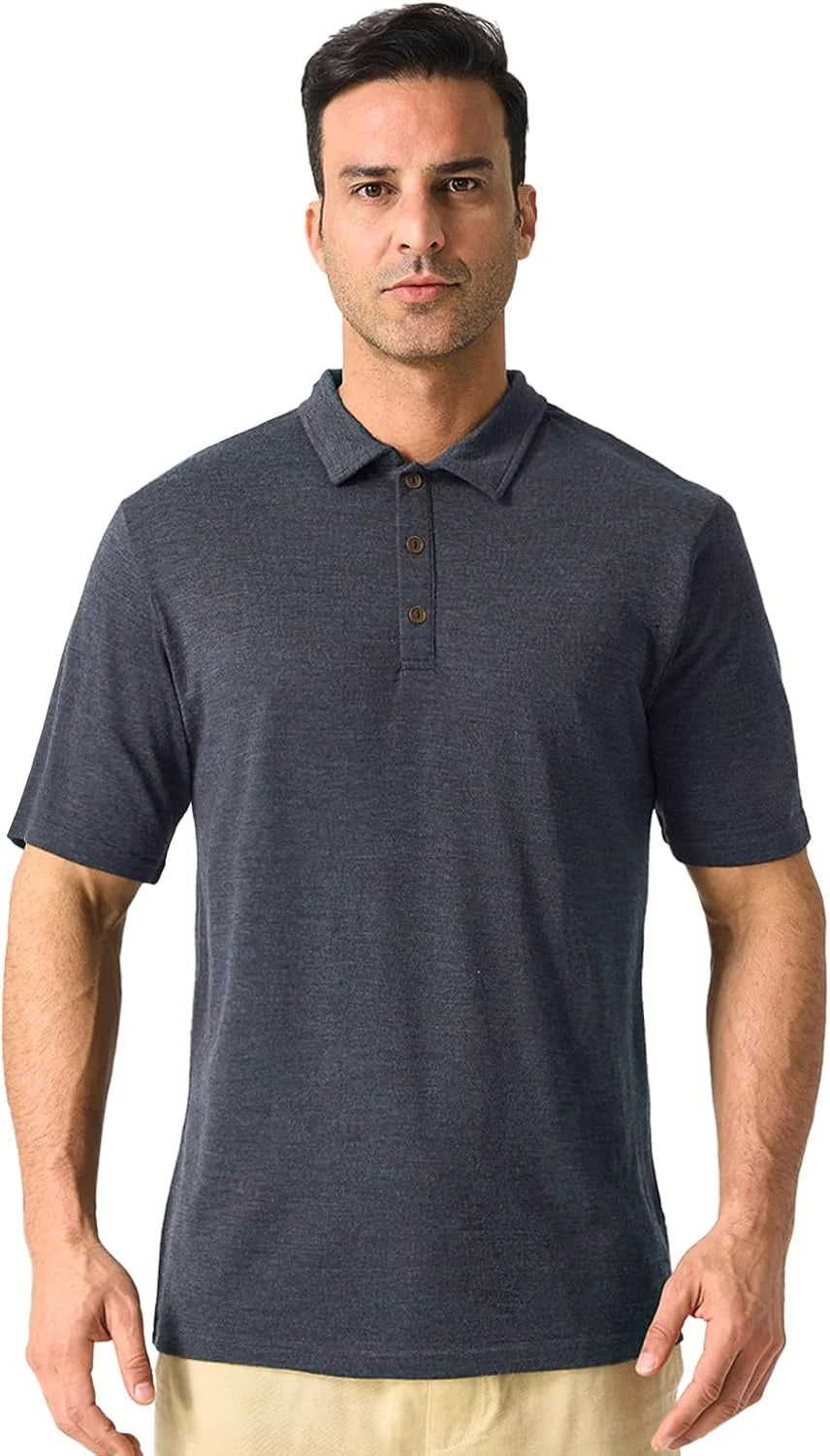Merino Protect 100% Merino Wool Polo Shirts Mens Anti-Odor Short Sleeve Moisture Wicking Base Layer for Travel