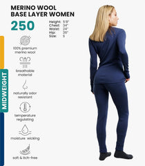 100% Merino Wool Base Layer Women Set - Thermal Underwear Women Top, Bottom