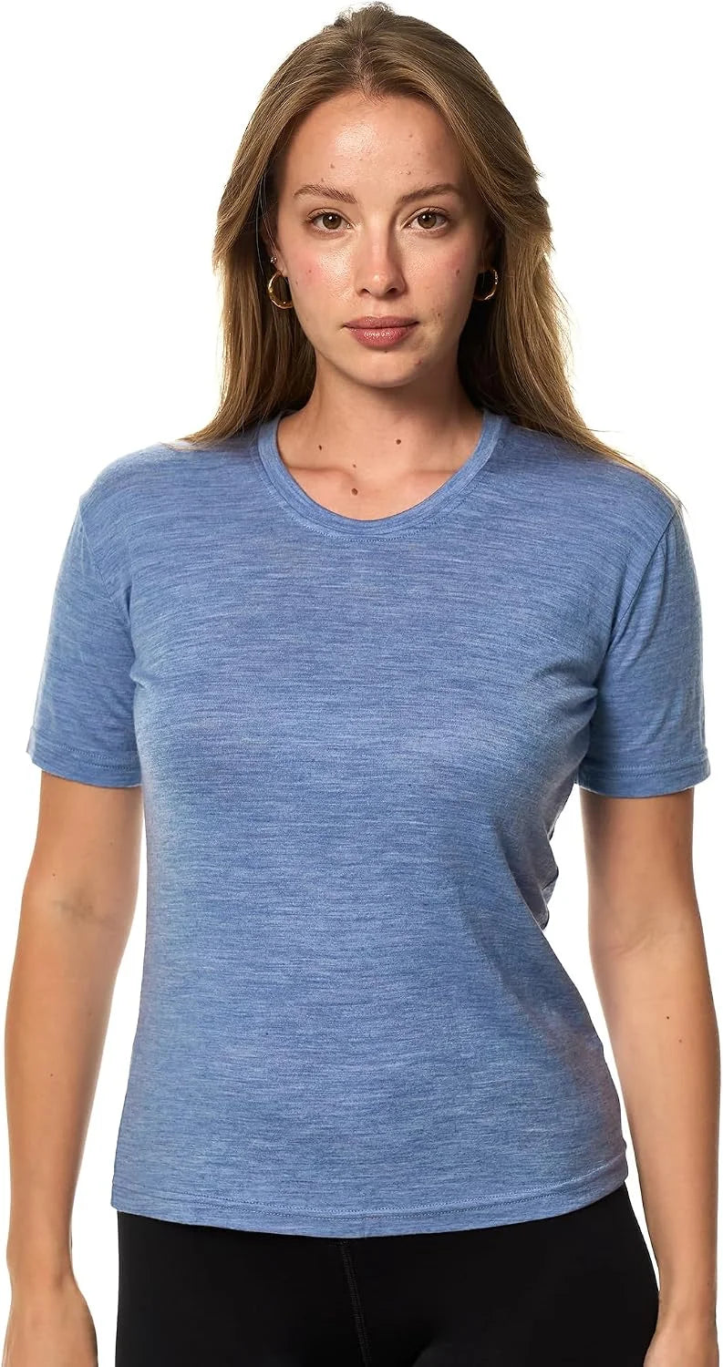 100% Merino Wool Shirt Women - Short Sleeve Tee Base Layer Top Undershirt