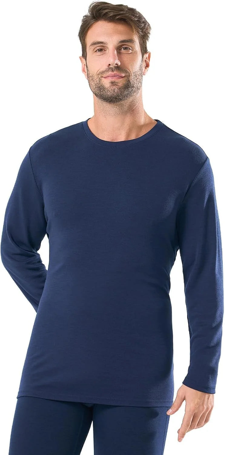 100% Merino Wool Base Layer for Men Long Sleeve Crew Neck Thermal Shirt