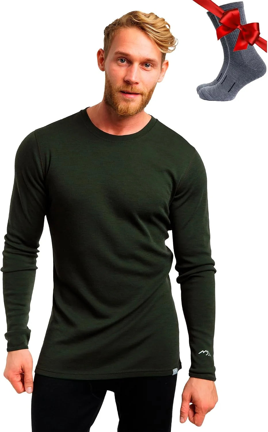 100% Merino Wool Base Layer Mens - Long Sleeve Thermal Shirts with Socks