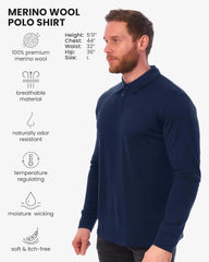 100% Merino Wool Polo Shirt Men - Short & Long Sleeve Shirt Base Later | Lightweight, Breathable Merino Wool, Naturally Anti-Odor, Moisture-Wicking, Ideal for Active, Travel, Everyday Wear, Layering
