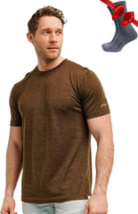 100% Merino Wool T-Shirt Men - Base Layer Top Undershirt with Hiking Socks