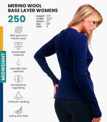 100% Merino Wool Base Layer Women - Long Sleeve Thermal Shirt with Socks