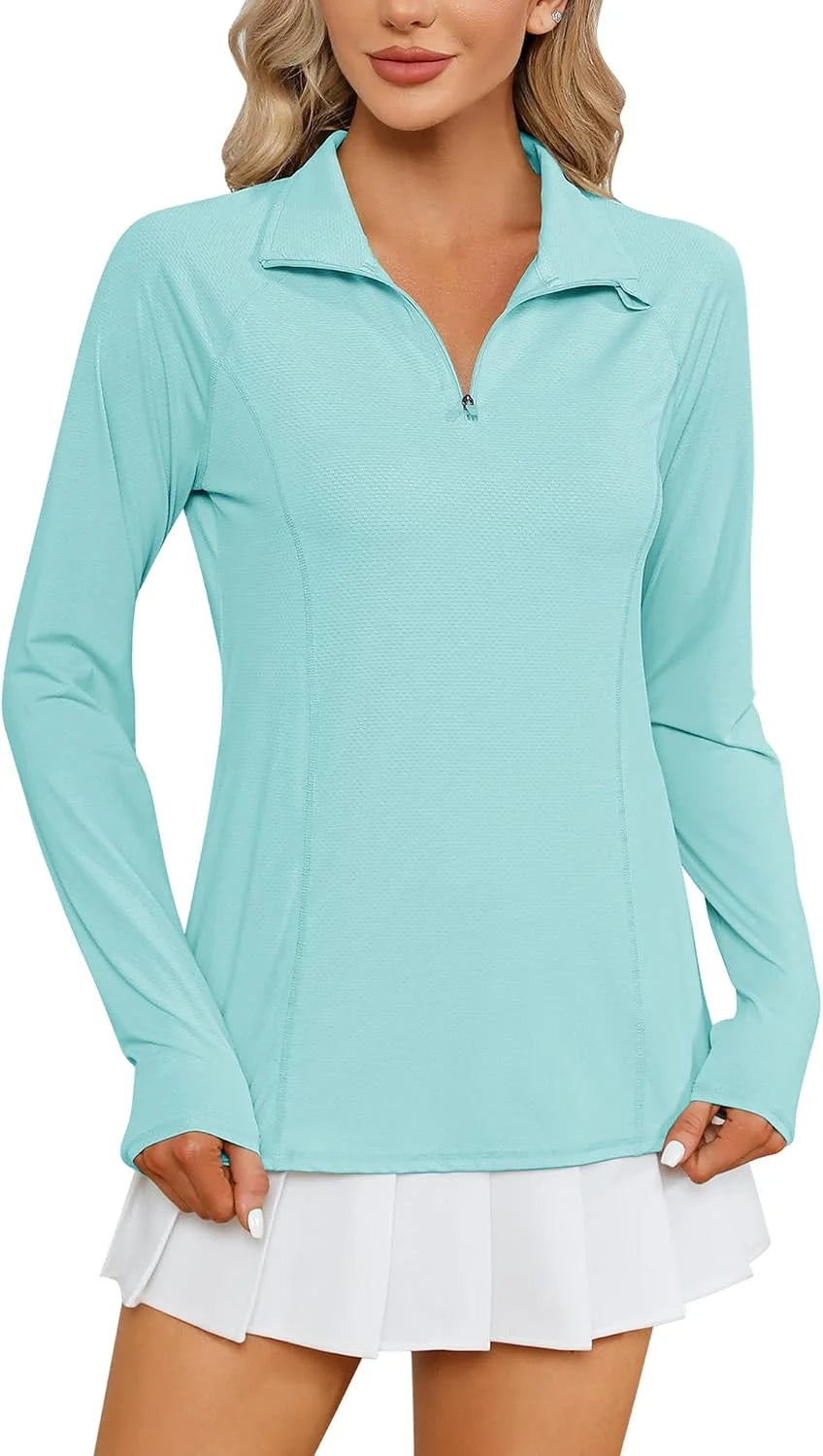 LOMON Women Long Sleeve Shirts Sun Protection 1/4 Zip Summer Quick Dry Hiking Shirts Quarter Zip Pullover for Women
