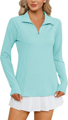 LOMON Women Long Sleeve Shirts Sun Protection 1/4 Zip Summer Quick Dry Hiking Shirts Quarter Zip Pullover for Women