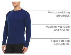 100% Merino Wool - Men's Long Sleeve Crew Shirt - Thermal Base Layer