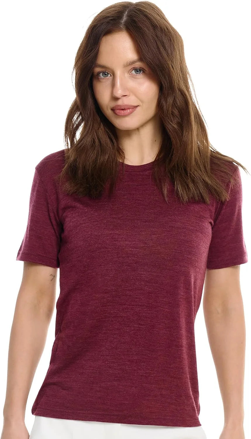 100% Merino Wool Shirt Women - Short Sleeve Tee Base Layer Top Undershirt
