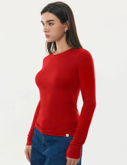 Women's Merino Wool Blend Shirts Long Sleeve Tops Crew Neck Fitted Basic Tee Cozy Embrace Collection