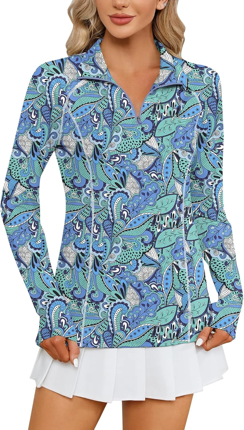 LOMON Women Long Sleeve Shirts Sun Protection 1/4 Zip Summer Quick Dry Hiking Shirts Quarter Zip Pullover for Women