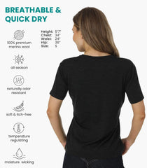 100% Merino Wool Shirt Women - Short Sleeve Tee Base Layer Top Undershirt