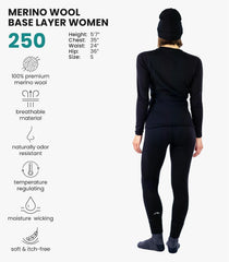 100% Merino Wool Base Layer Women Set - Thermal Underwear Women Top, Bottom