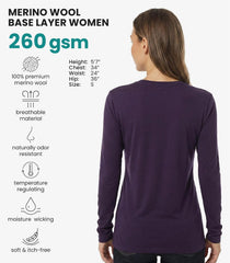 100% Merino Wool Base Layer Women - Thermal Merino Wool Shirt Women