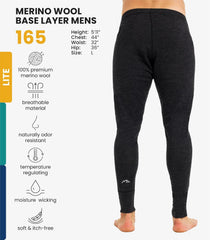 100% Merino Wool Base Layer Mens Pants - Thermal Underwear Long Johns