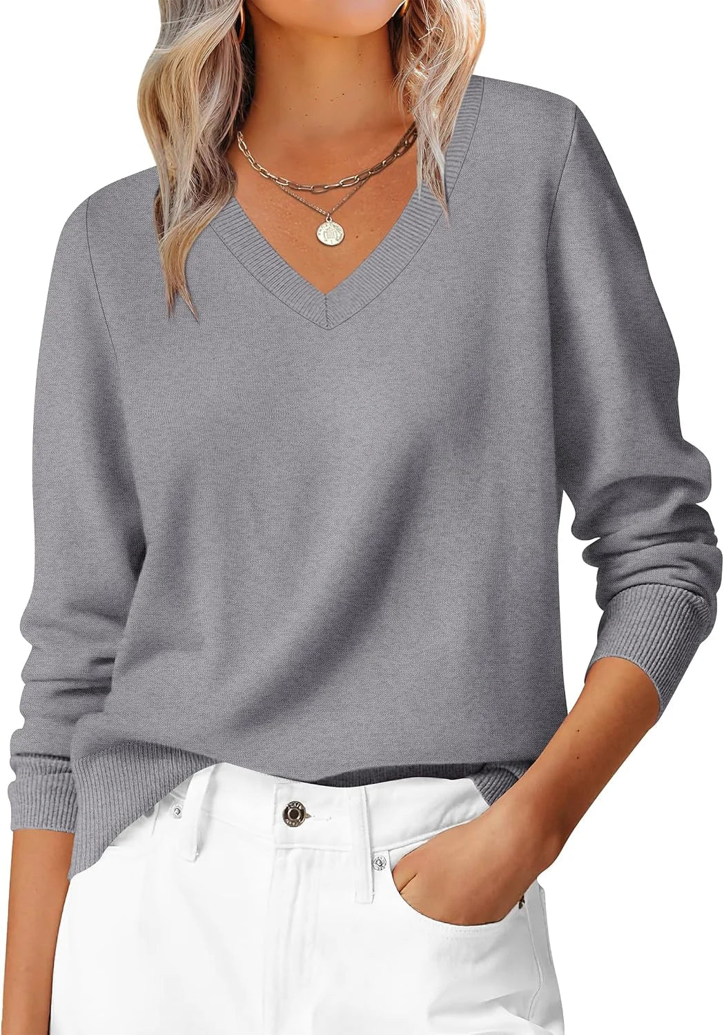 ANRABESS Women’s Fall Long Sleeve V Neck Light Sweaters