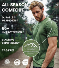 100% Merino Wool T-Shirt Men - Base Layer Top Undershirt with Hiking Socks