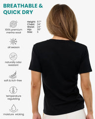 100% Merino Wool Shirt Women - Short Sleeve Tee Base Layer Top Undershirt