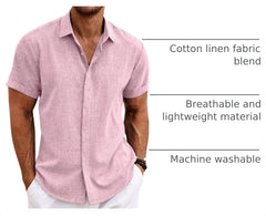 COOFANDY Men's Linen Shirts Short Sleeve Casual Shirts Button Down Shirt for Men Beach Summer Wedding Shirt