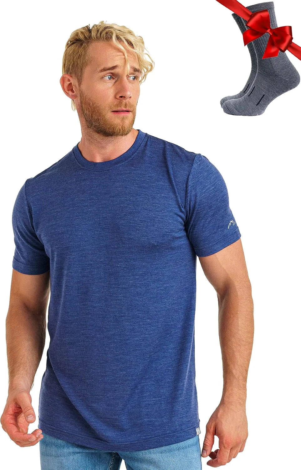 100% Merino Wool T-Shirt Men - Base Layer Top Undershirt with Hiking Socks