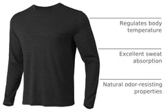 100% Merino Wool Base Layer for Men Long Sleeve Crew Neck Thermal Shirt