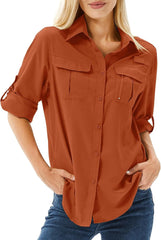 Women's UPF 50 Long Sleeve Sun Protection Safari Fish Hiking Shirts