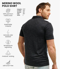100% Merino Wool Polo Shirt Men - Short & Long Sleeve Shirt Base Later | Lightweight, Breathable Merino Wool, Naturally Anti-Odor, Moisture-Wicking, Ideal for Active, Travel, Everyday Wear, Layering