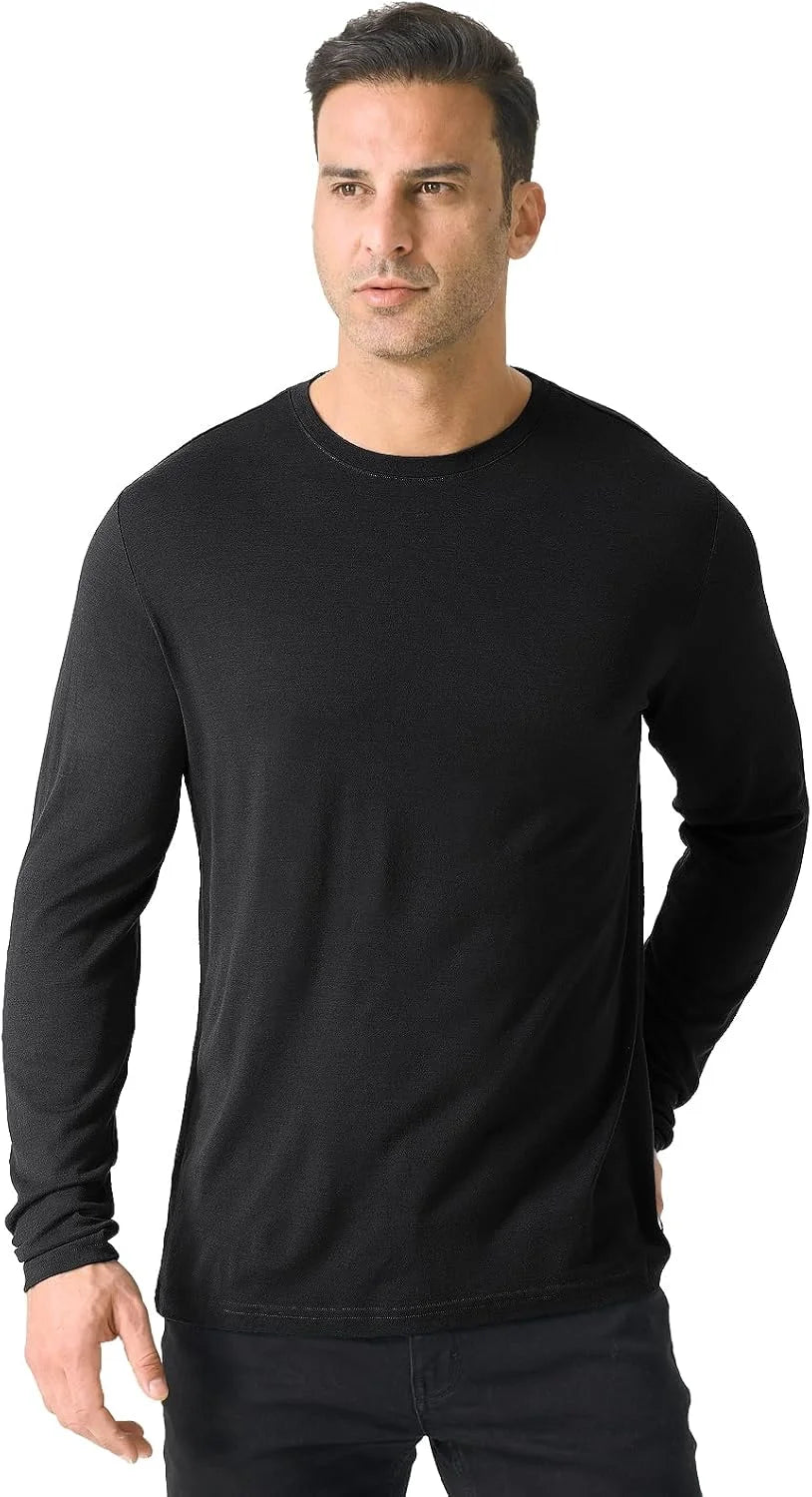 100% Merino Wool Base Layer for Men Long Sleeve Crew Neck Thermal Shirt